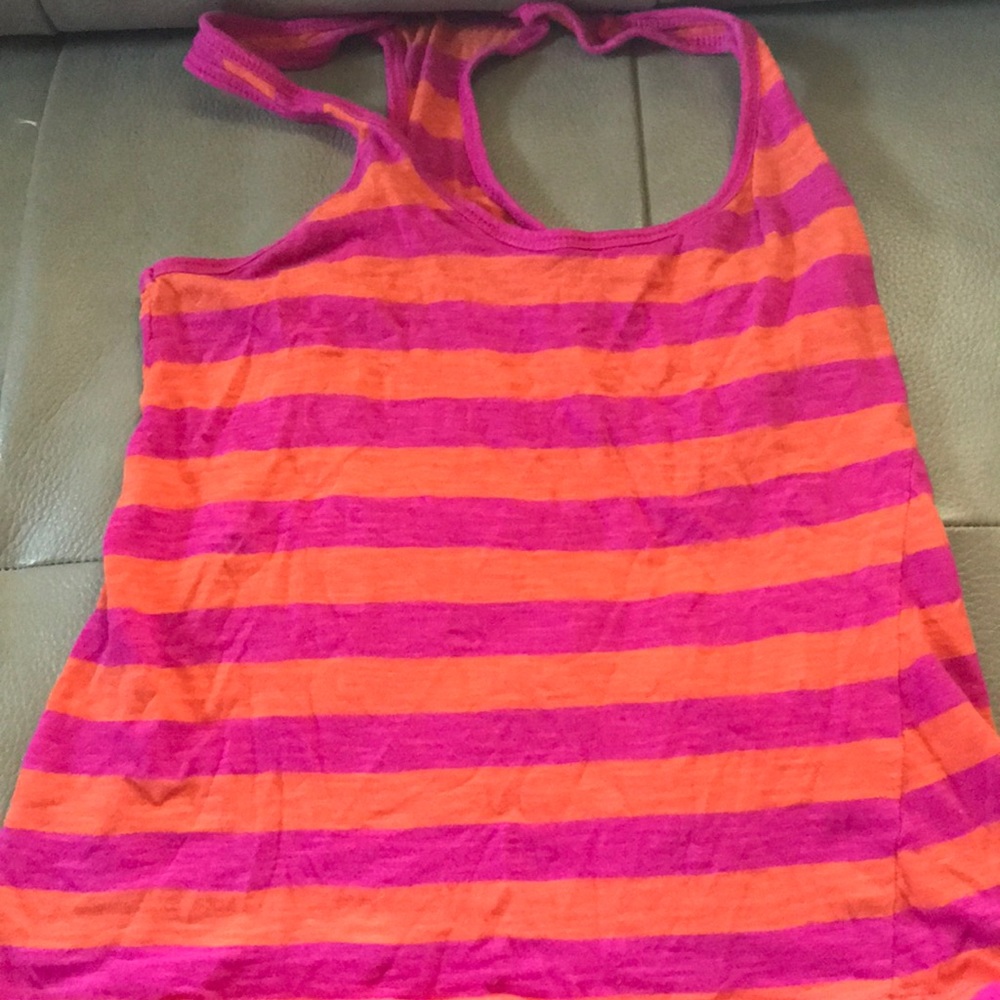 Hot pink and orange striped racer back tank top